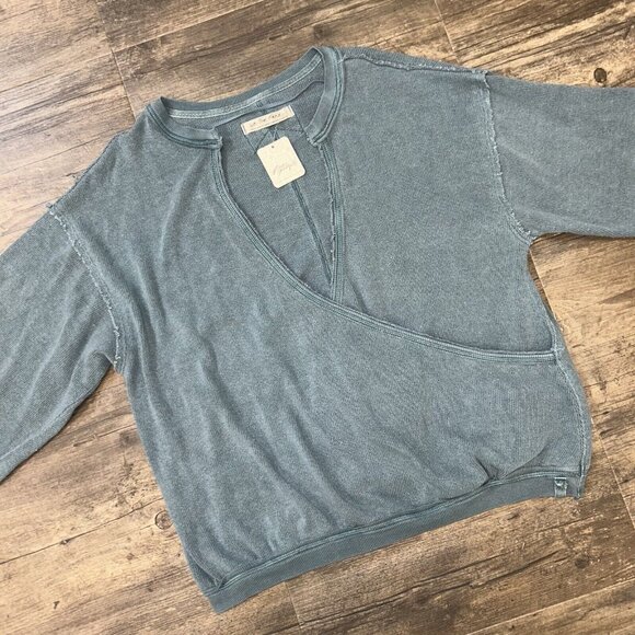 NWT We The Free People Anyway Surplice Sweater Top Women Size Small Deep Teal - Picture 1 of 6